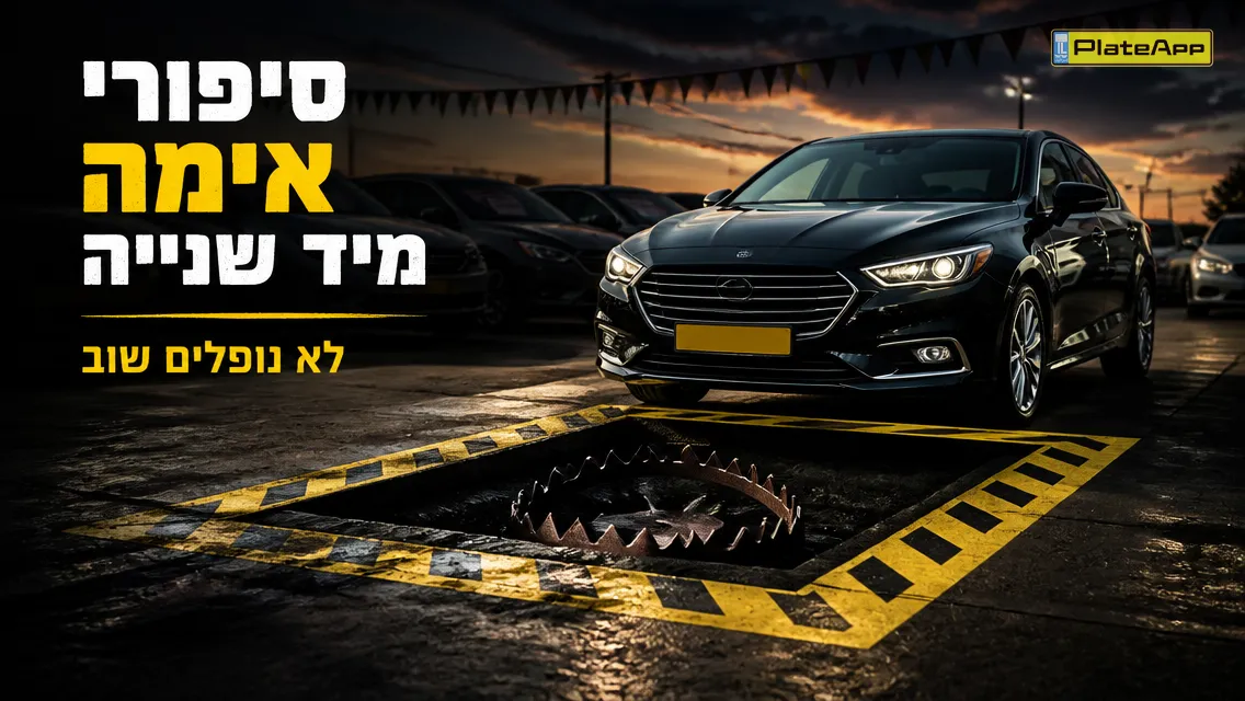 מגרש רכבים יד שנייה מבריק עם תפיסת מלכודת צהובה שמרמזת על סכנה נסתרת